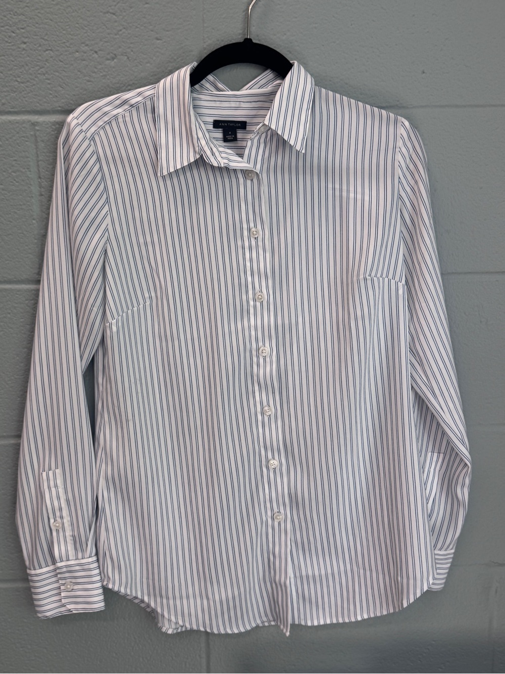 Ann Taylor White Shirt with Blue Pinstripes